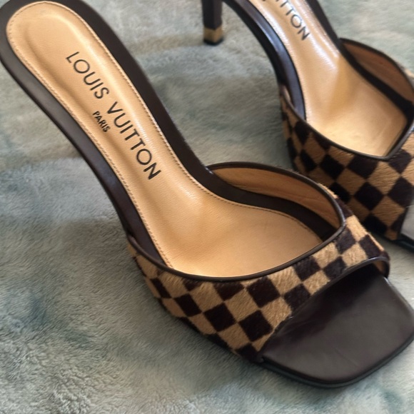 VINTAGE LOUIS VUITTON DAMIER EBENE PONY HAIR MULE SLIDE HEELS SIZE 6.5 - Picture 10 of 10